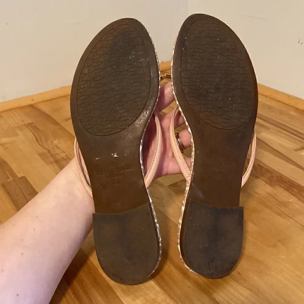 Kate Spade Taupe & Blush Pretty Bow Leather Slide On Flip Flop Sandals Size 9.5